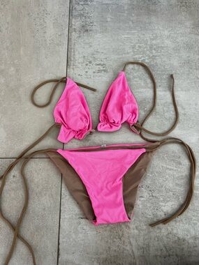 Pink and Brown Two-Piece Bikini Set